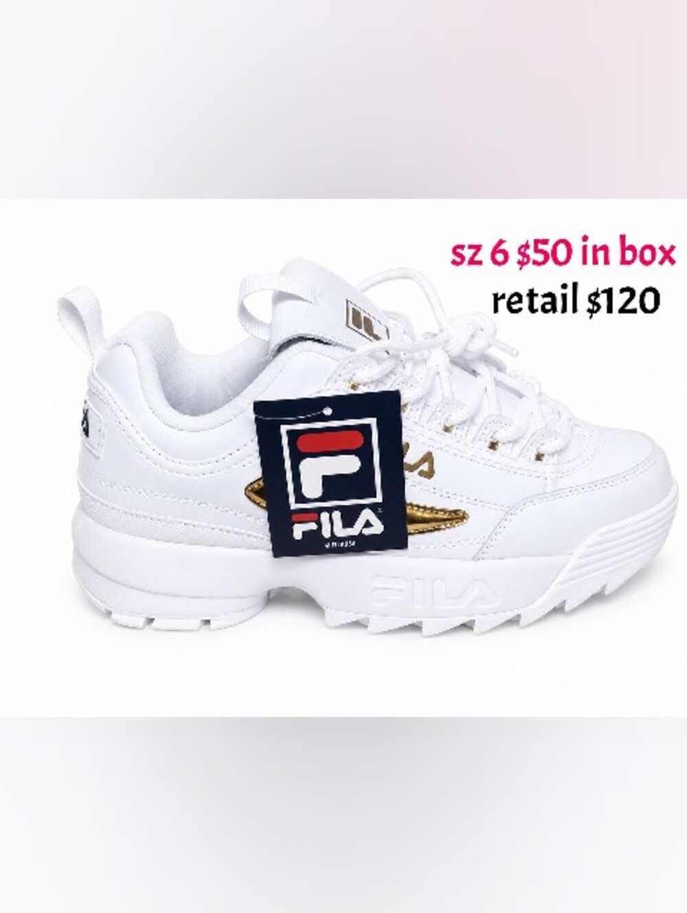 Fila Kids Disruptor II Youth Sneakers - White with Gold